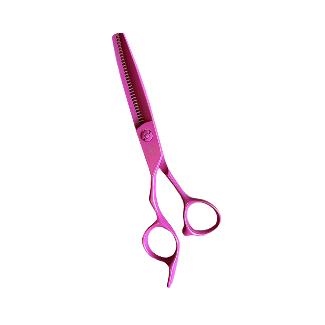 Pink texturising hair scissors on white background